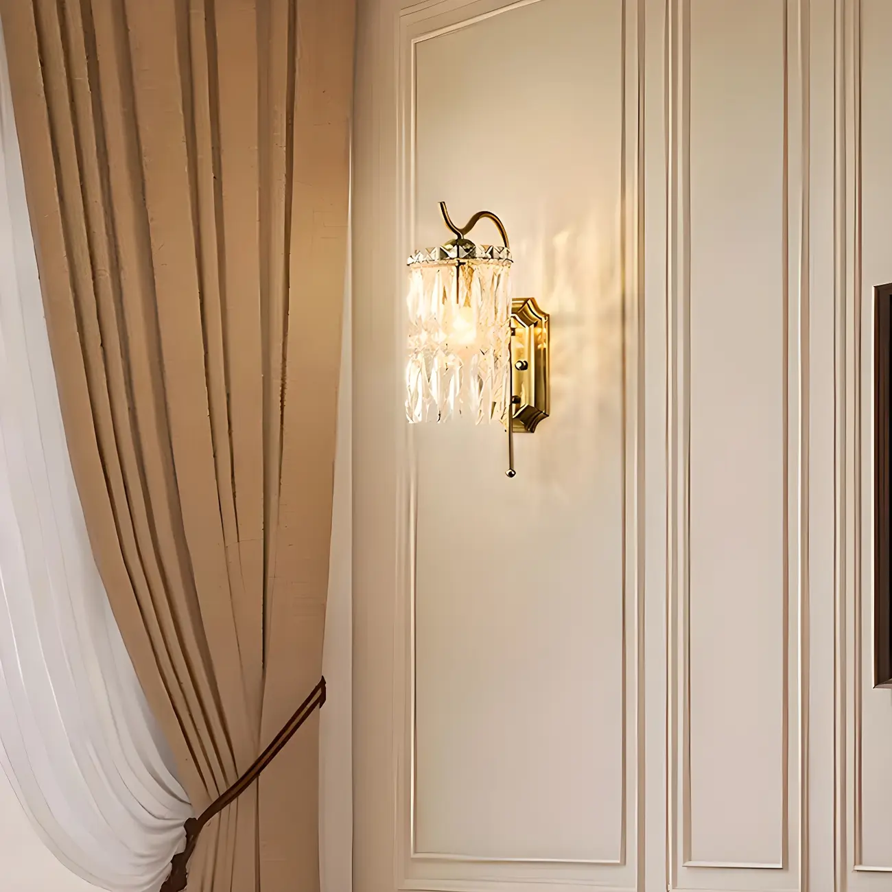 Luxury Crystal Shade Brass Wall Sconce for Living Room Image - 11 | homeyfad
