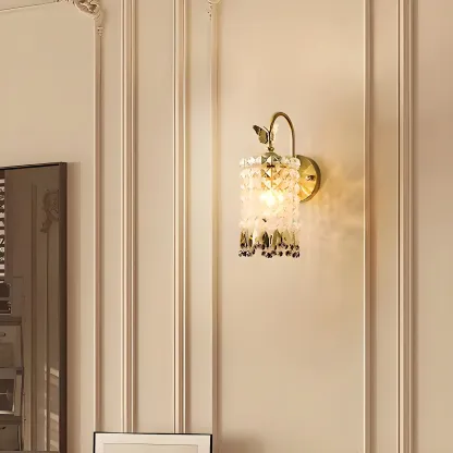 Luxury Crystal Shade Brass Wall Sconce for Living Room Image - 5