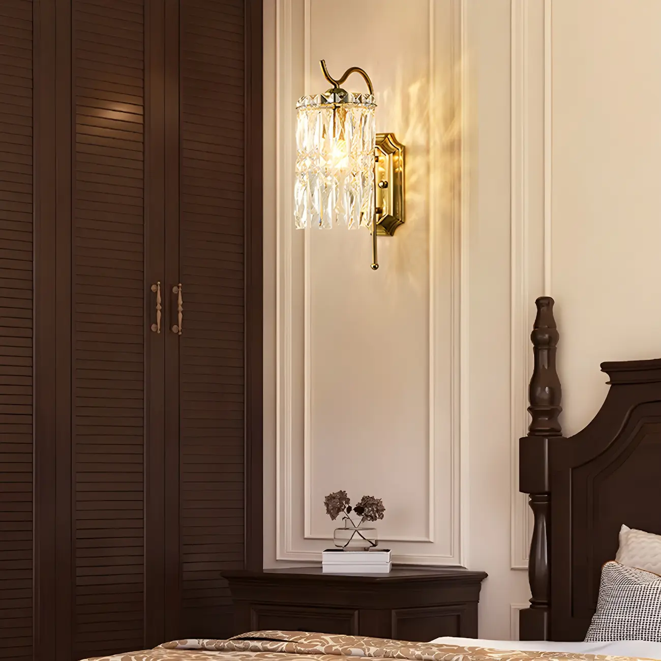 Luxury Crystal Shade Brass Wall Sconce for Living Room Image - 7 | homeyfad