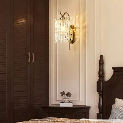 Luxury Crystal Shade Brass Wall Sconce for Living Room Image - 7