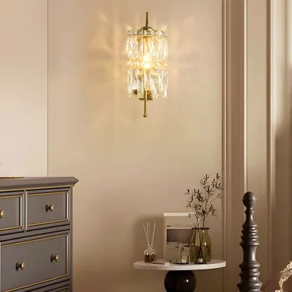 Luxury Crystal Shade Brass Wall Sconce for Living Room Image - 9
