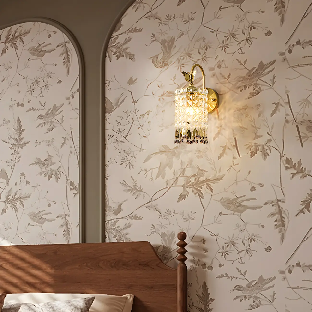 Luxury Crystal Shade Brass Wall Sconce for Living Room Image - 8 | homeyfad