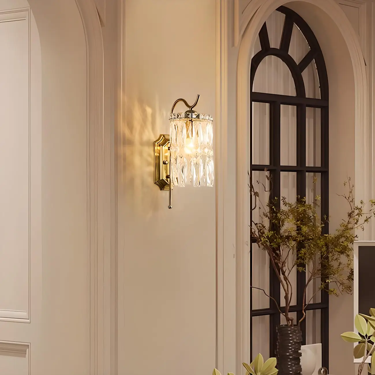 Luxury Crystal Shade Brass Wall Sconce for Living Room Image - 6 | homeyfad