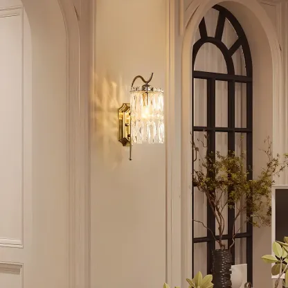Luxury Crystal Shade Brass Wall Sconce for Living Room Image - 6