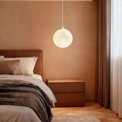 Dimmable 3D Moon Pendant Light for Modern Bedside Decor Image - 3
