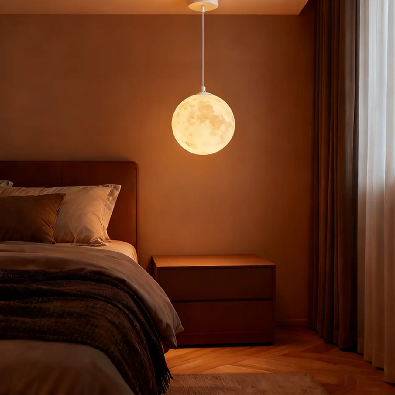 Dimmable 3D Moon Pendant Light for Modern Bedside Decor Image - 2 | homeyfad