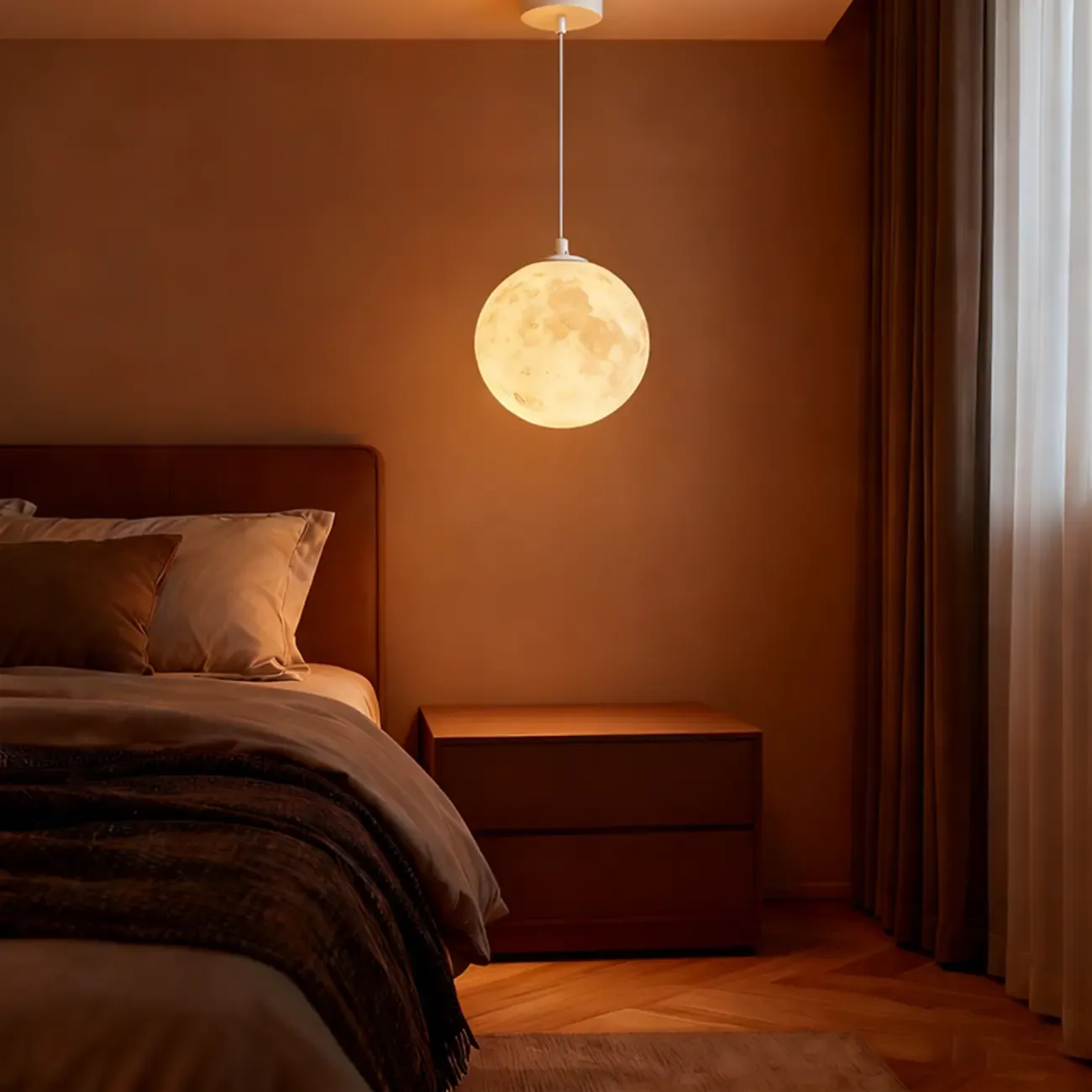 Dimmable 3D Moon Pendant Light for Modern Bedside Decor Image - 2