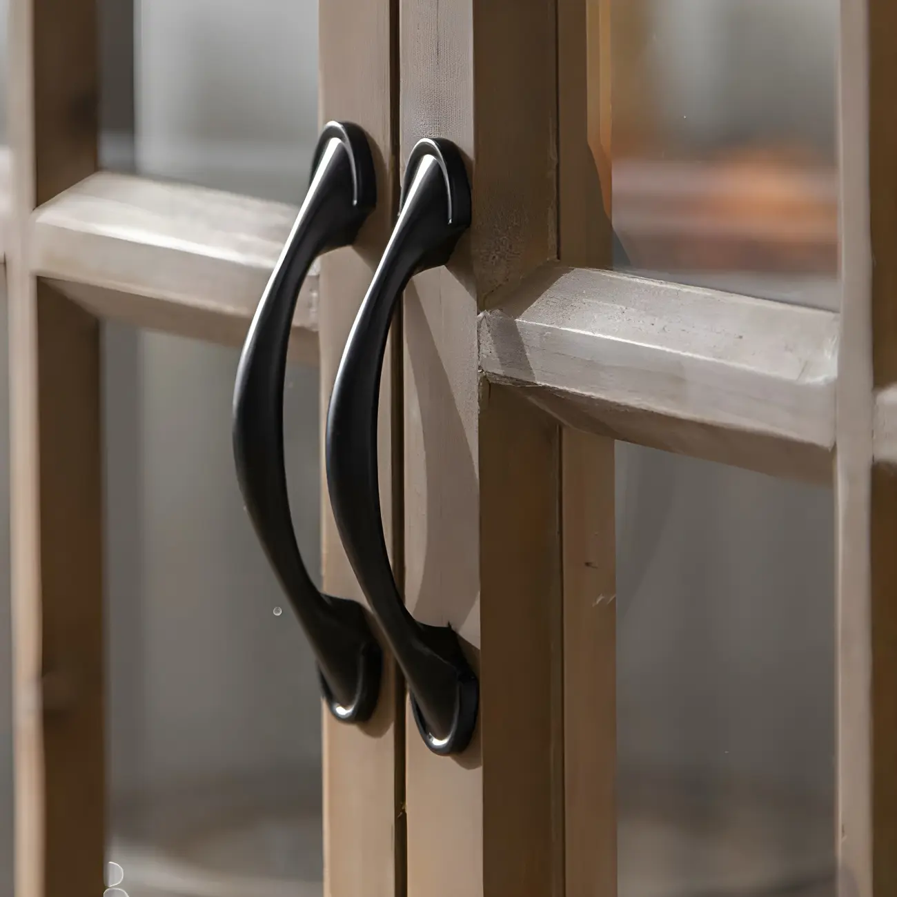 Rustic Wooden Glass Door Display Cabinet in Natural Finish Image - 7 | homeyfad