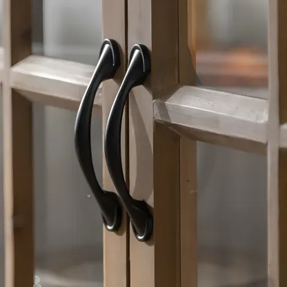 Rustic Wooden Glass Door Display Cabinet in Natural Finish Image - 7