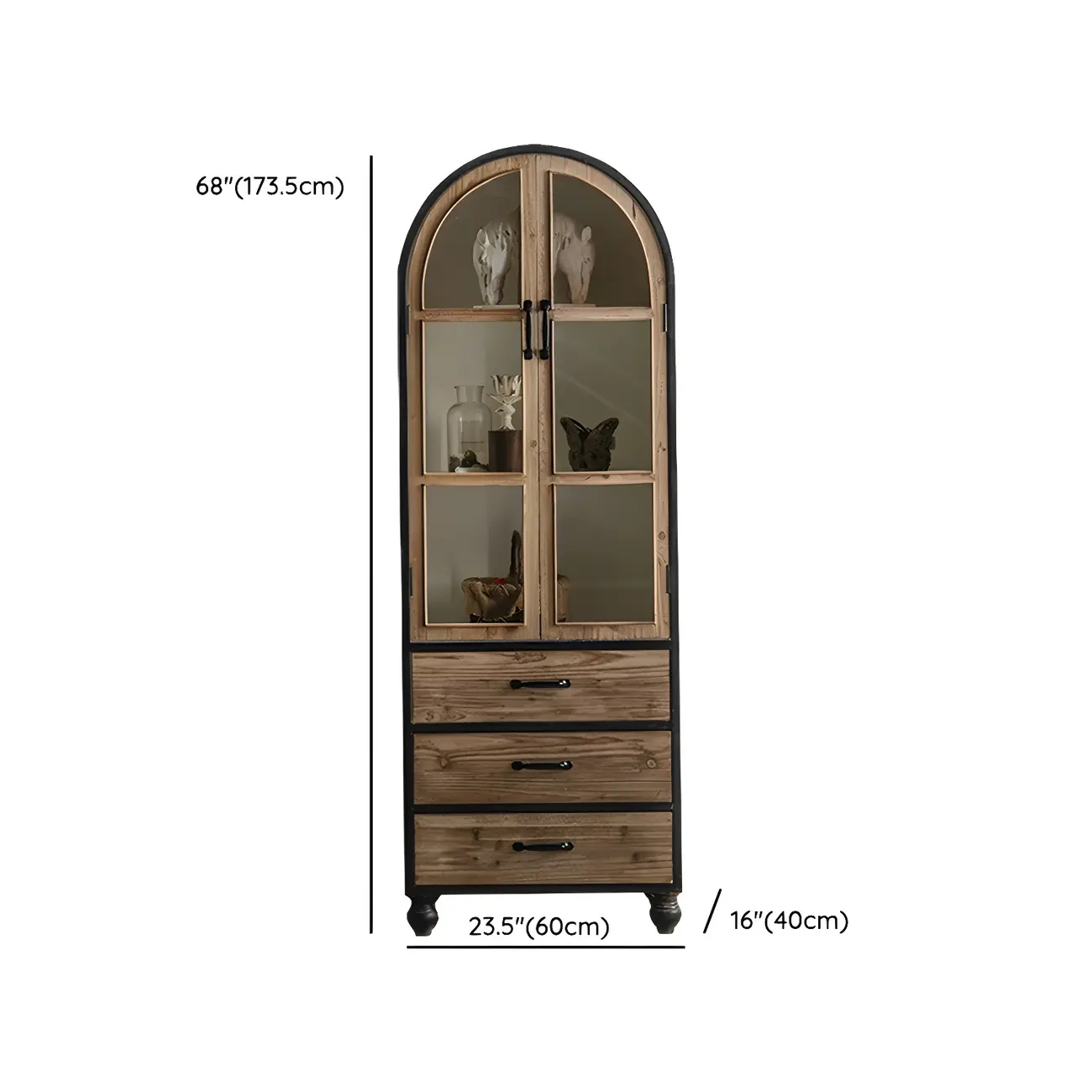 Rustic Wooden Glass Door Display Cabinet in Natural Finish #size | homeyfad