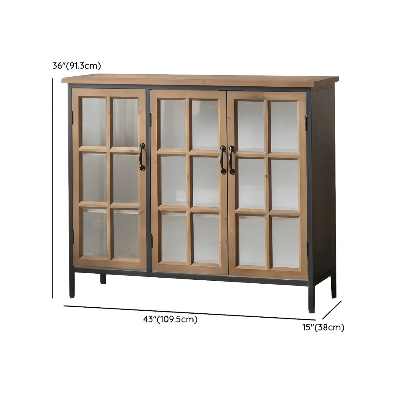 Rustic Wooden Glass Door Display Cabinet in Natural Finish Image - 13 | homeyfad