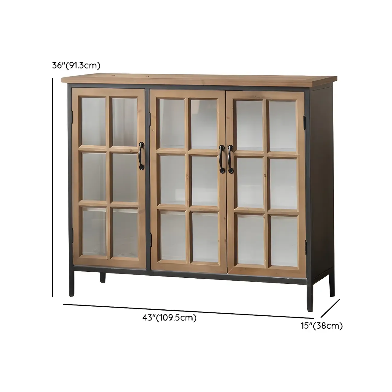 Rustic Wooden Glass Door Display Cabinet in Natural Finish Image - 13