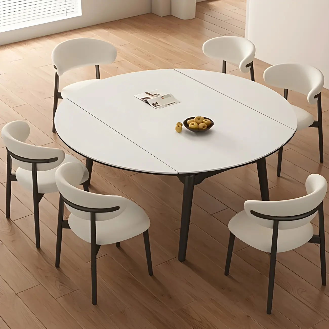 Modern Stone Top Cherry Wood Extendable Dining Table Image - 1 | homeyfad