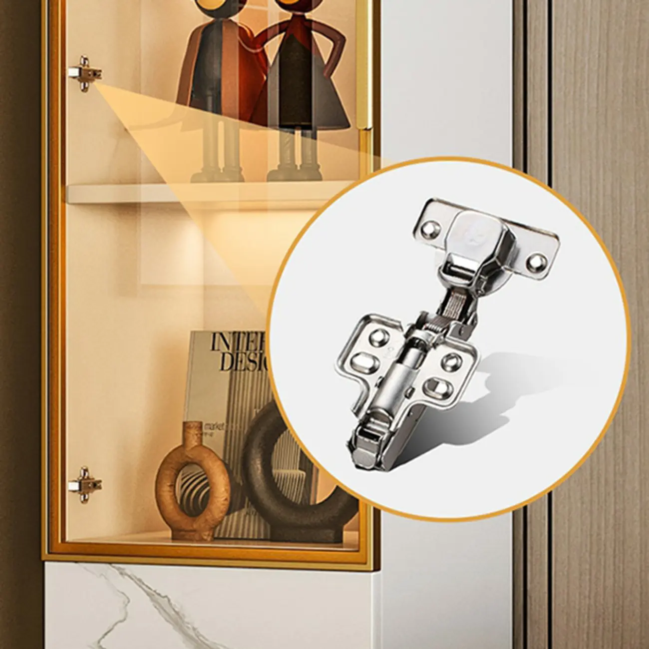 Modern White Marble-Textured Wood Glass Storage Cabinet Image - 7 | homeyfad