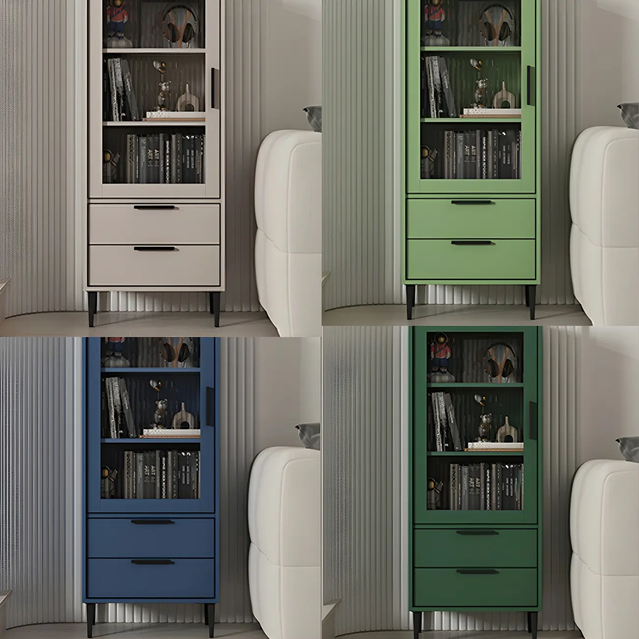 Modern Stylish Cream White Wood Glass Storage Cabinet Image - 5 | homeyfad