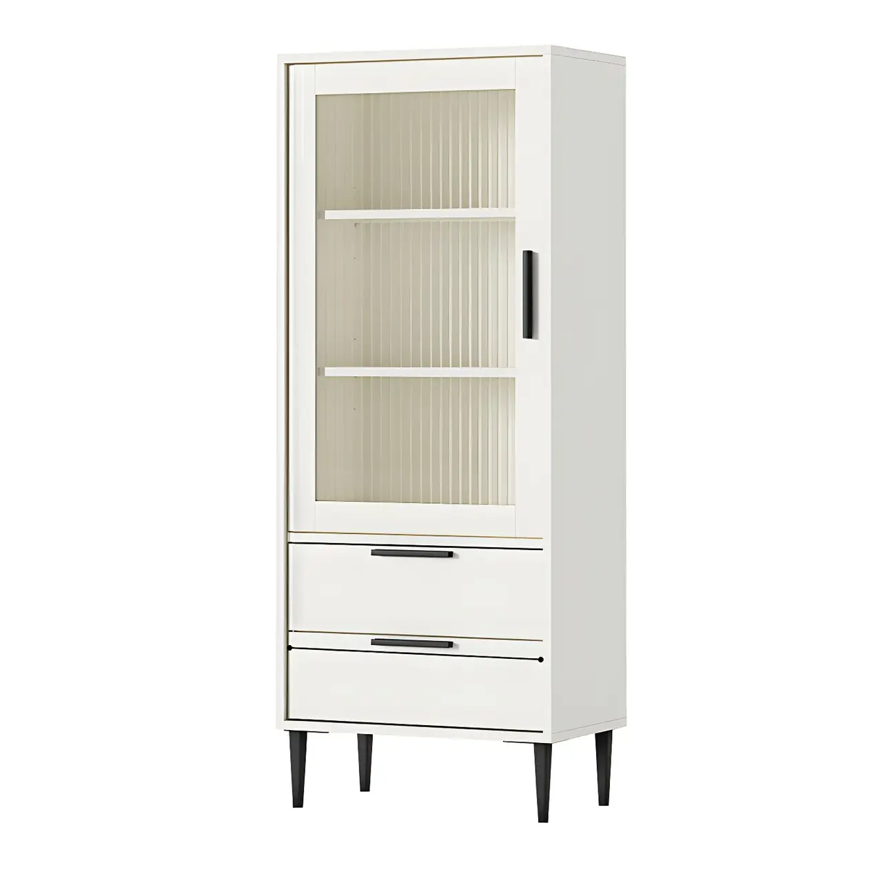 Modern Stylish Cream White Wood Glass Storage Cabinet Image - 7 | homeyfad