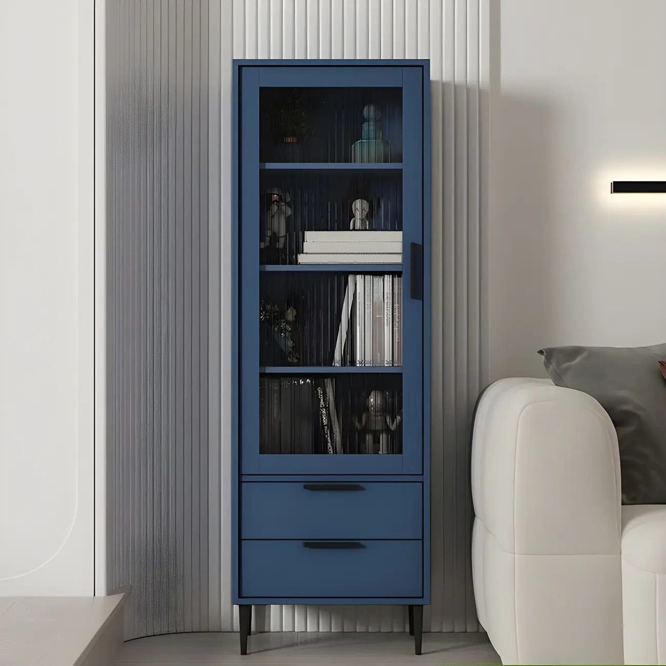 Modern Stylish Cream White Wood Glass Storage Cabinet Image - 11 | homeyfad