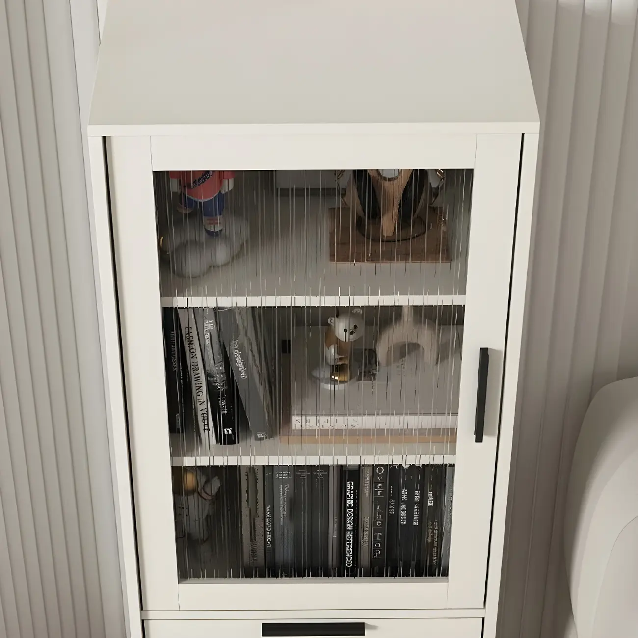 Modern Stylish Cream White Wood Glass Storage Cabinet Image - 12 | homeyfad