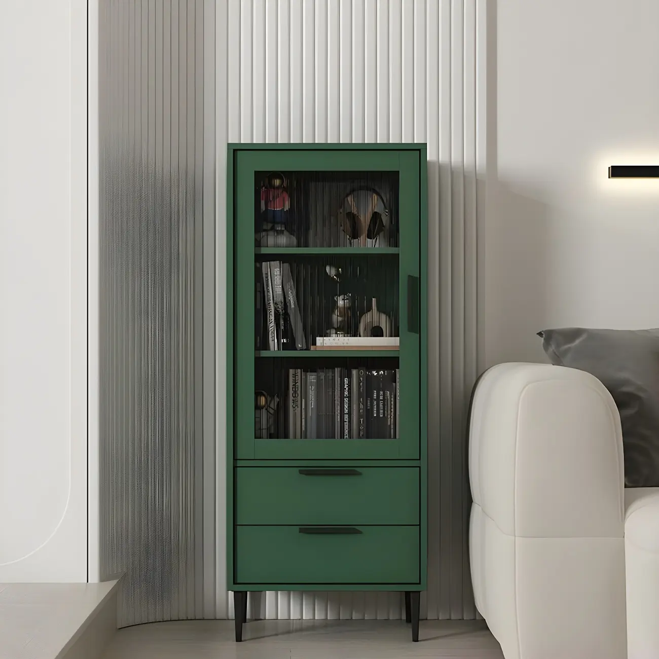Modern Stylish Cream White Wood Glass Storage Cabinet Image - 15 | homeyfad