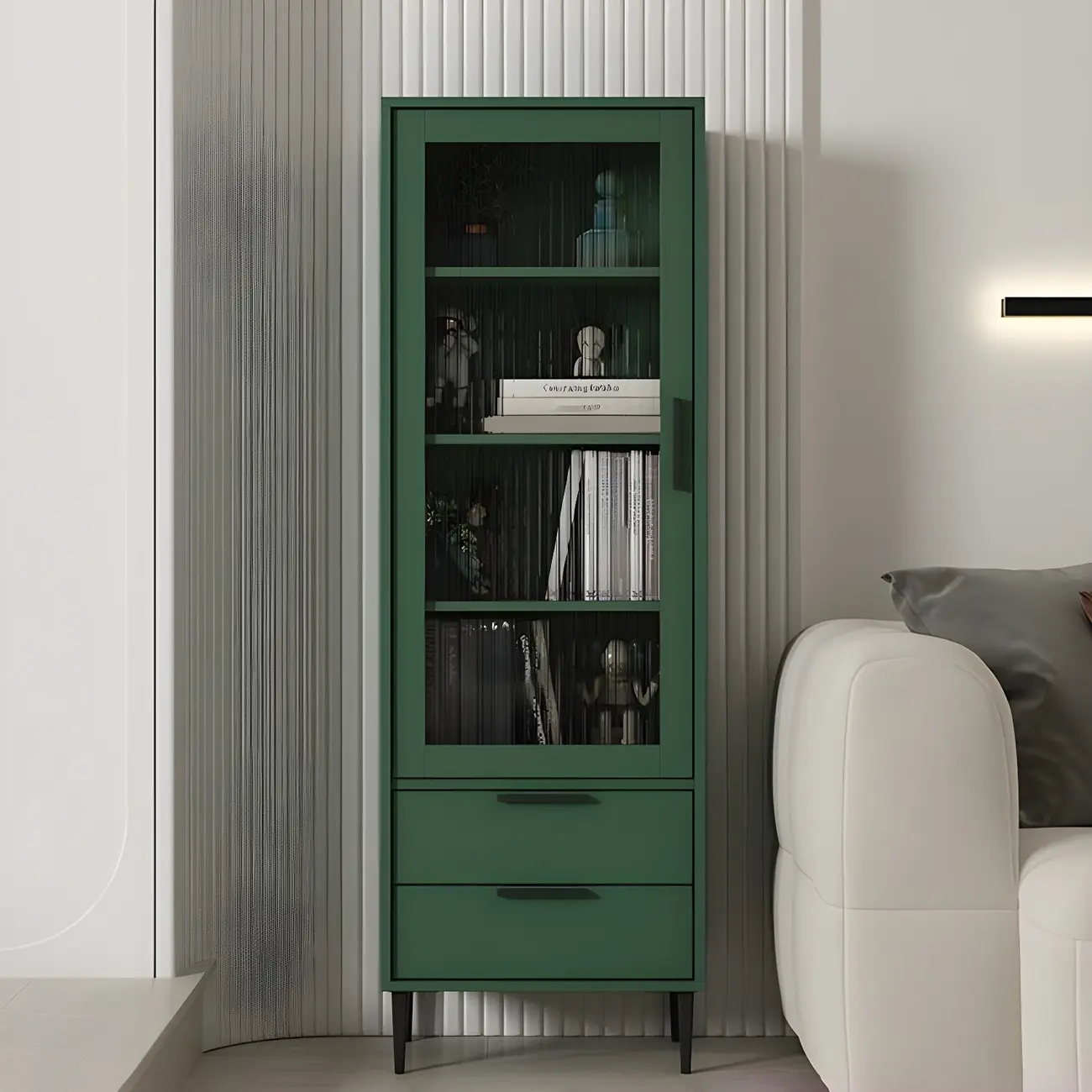 Modern Stylish Cream White Wood Glass Storage Cabinet Image - 17 | homeyfad