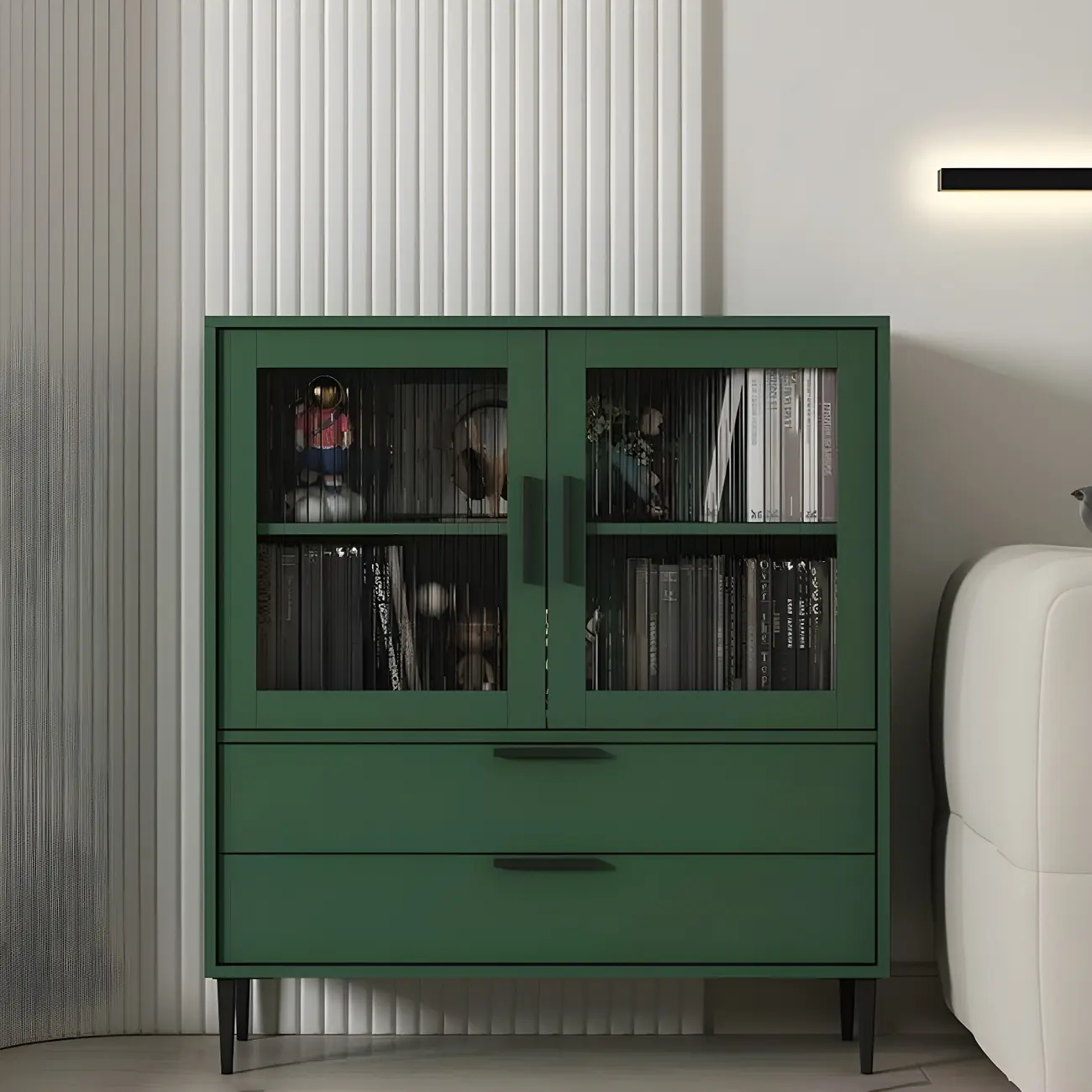 Modern Stylish Cream White Wood Glass Storage Cabinet Image - 27 | homeyfad