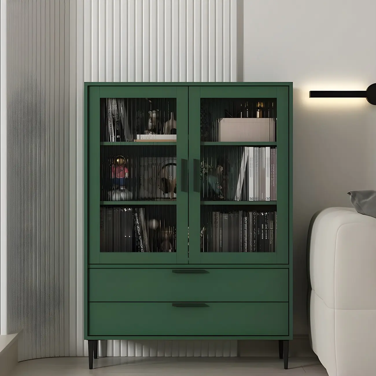 Modern Stylish Cream White Wood Glass Storage Cabinet Image - 28 | homeyfad