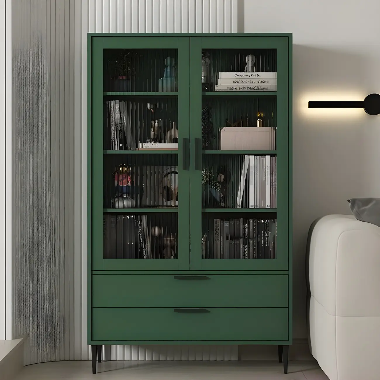 Modern Stylish Cream White Wood Glass Storage Cabinet Image - 29 | homeyfad