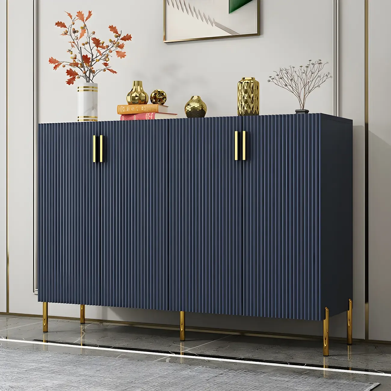 Contemporary Blue Wooden Shoe Storage Cabinet Image - 1