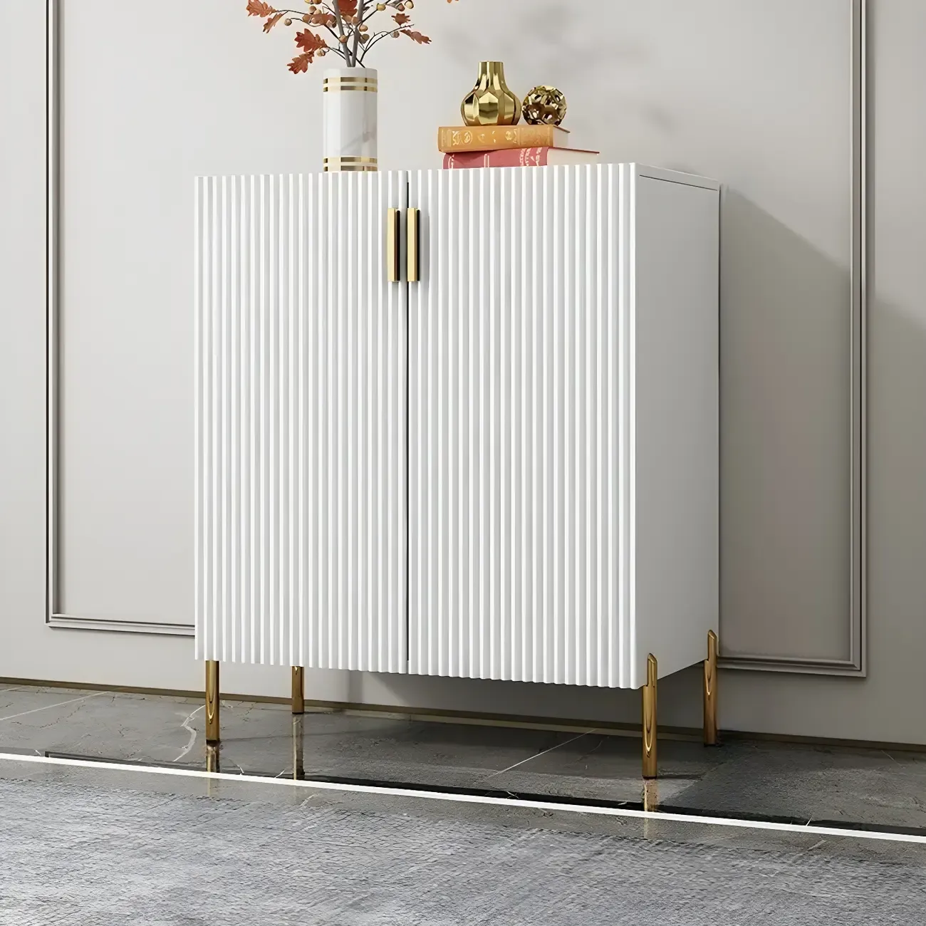 Contemporary Blue Wooden Shoe Storage Cabinet Image - 6