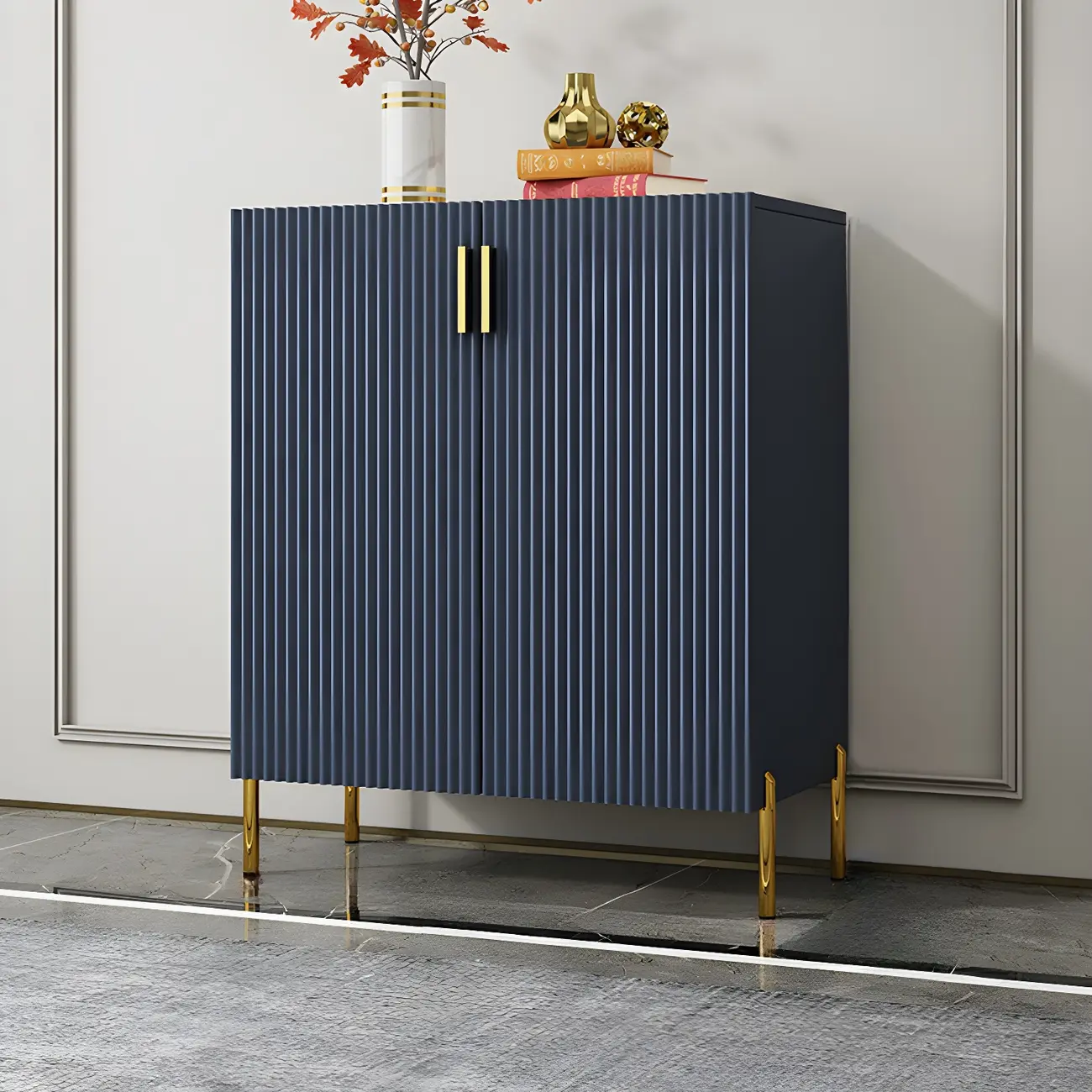Contemporary Blue Wooden Shoe Storage Cabinet Image - 7 | homeyfad