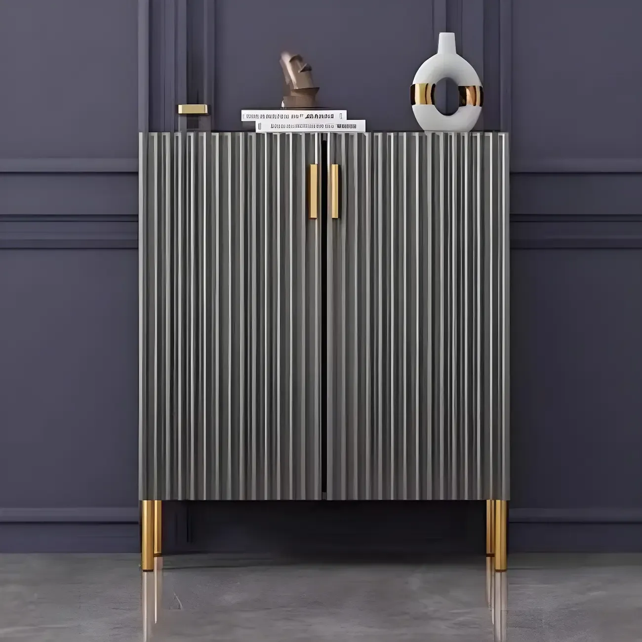 Contemporary Blue Wooden Shoe Storage Cabinet Image - 13