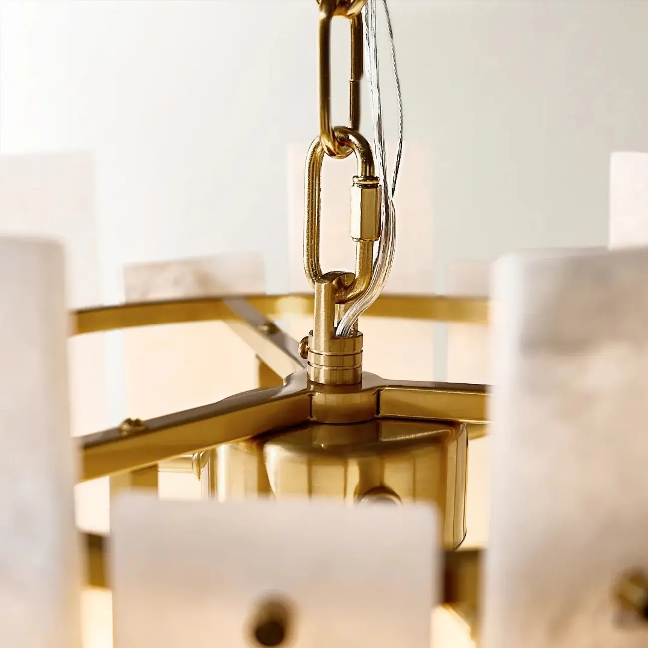 Natural Alabaster Chandelier with Gold Frame Image - 4 | homeyfad