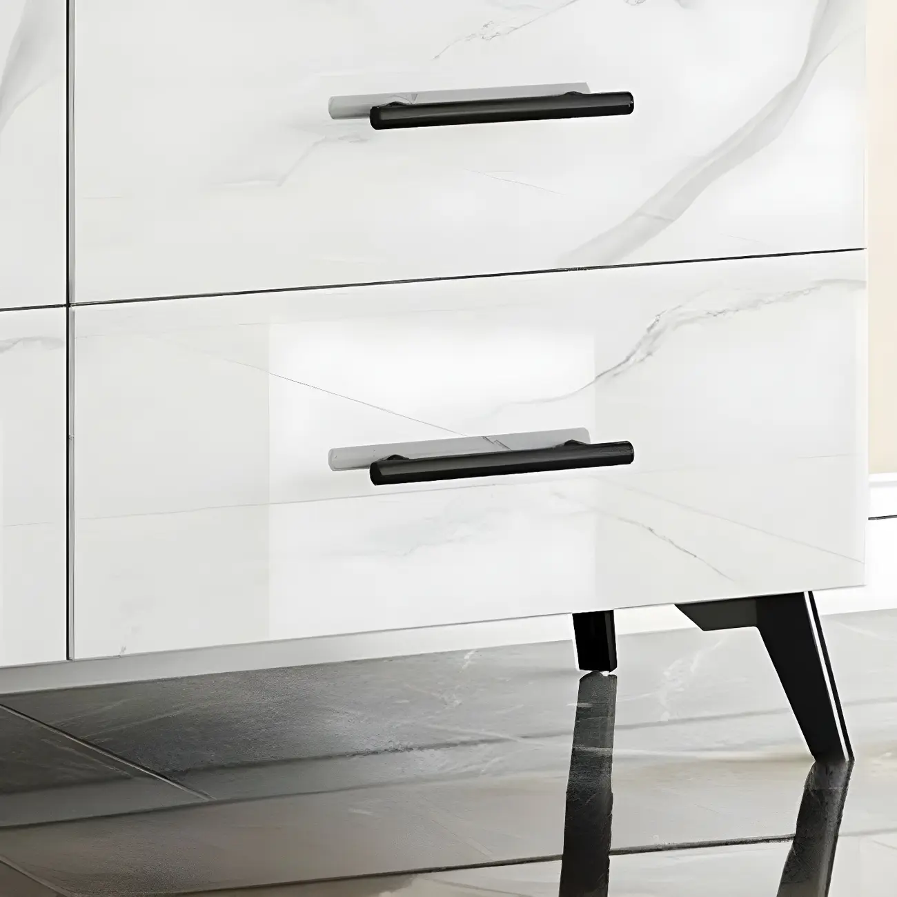 Modern Marble-Textured Wood Glass Display Storage Cabinet Image - 8 | homeyfad