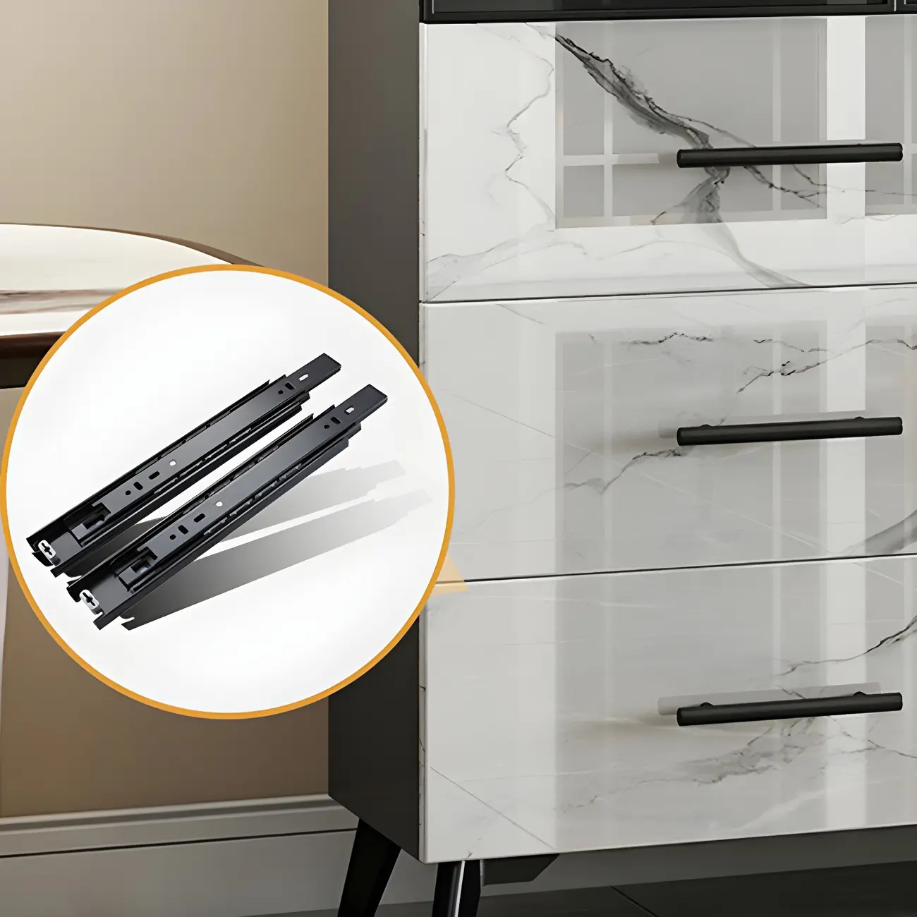 Modern Marble-Textured Wood Glass Display Storage Cabinet Image - 9 | homeyfad