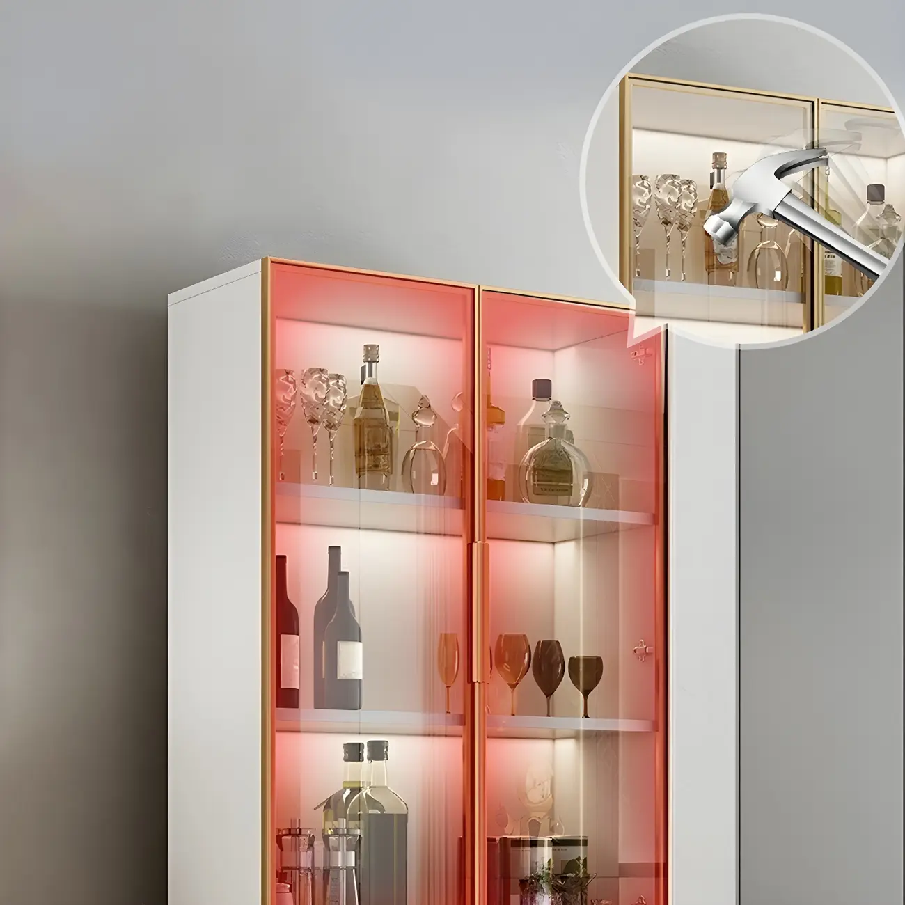 Modern Marble-Textured Wood Glass Display Storage Cabinet Image - 10 | homeyfad