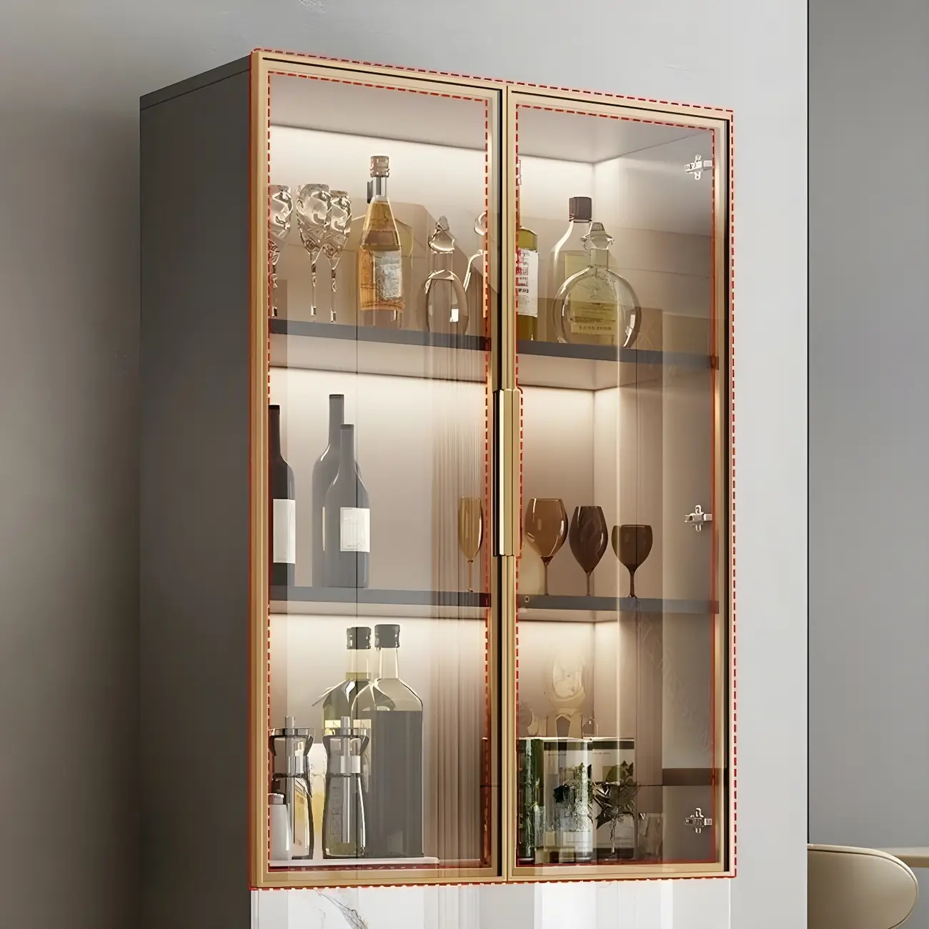 Modern Marble-Textured Wood Glass Display Storage Cabinet Image - 11 | homeyfad