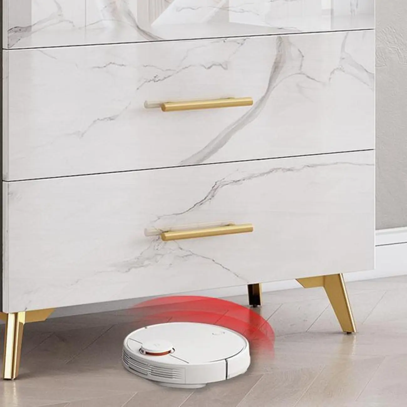 Modern Marble-Textured Wood Glass Display Storage Cabinet Image - 12 | homeyfad