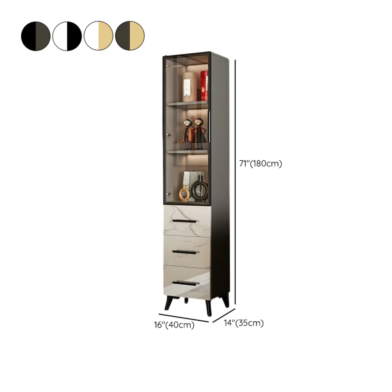 Modern Marble-Textured Wood Glass Display Storage Cabinet #size | homeyfad