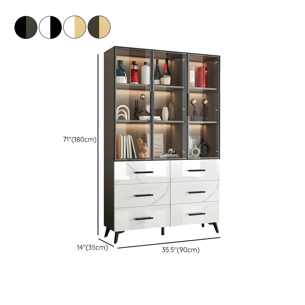 Modern Marble-Textured Wood Glass Display Storage Cabinet Image - 16 | homeyfad