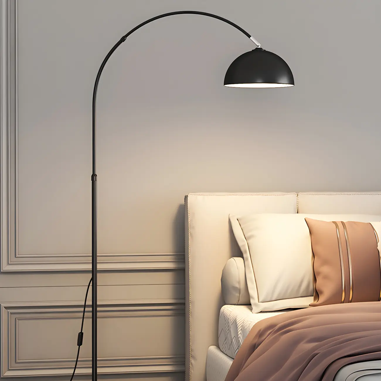Modern Black Arc LED Floor Lamp for Bedroom Image - 1 | homeyfad