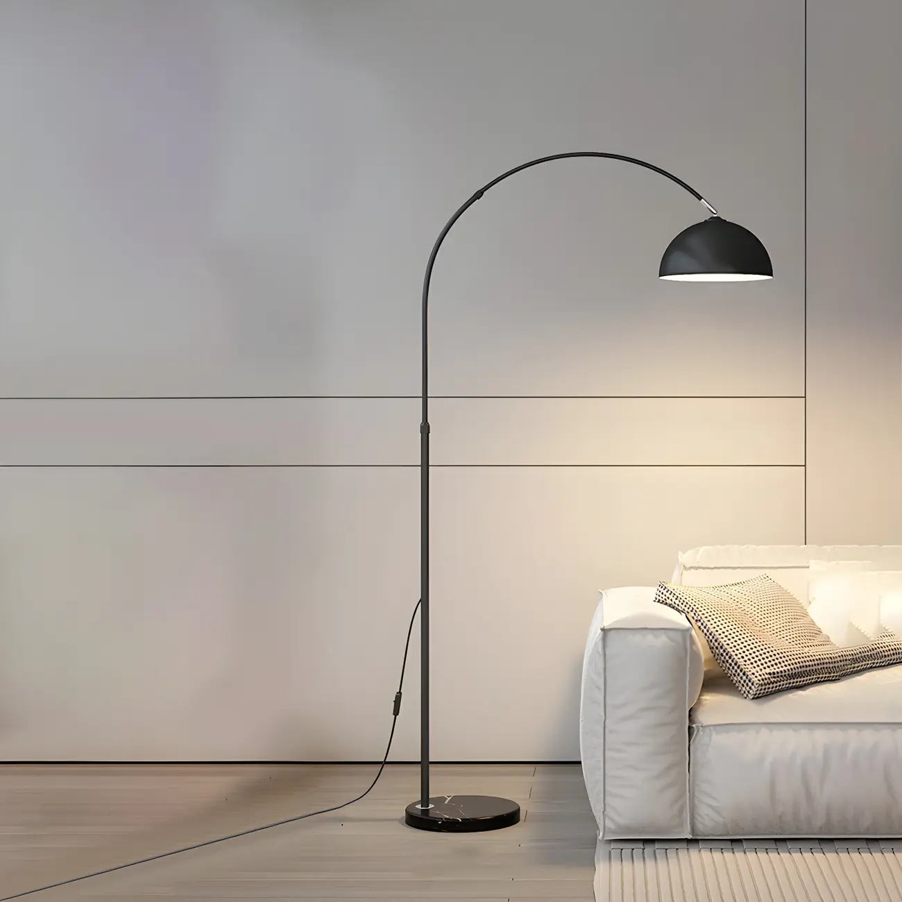 Modern Black Arc LED Floor Lamp for Bedroom Image - 2 | homeyfad