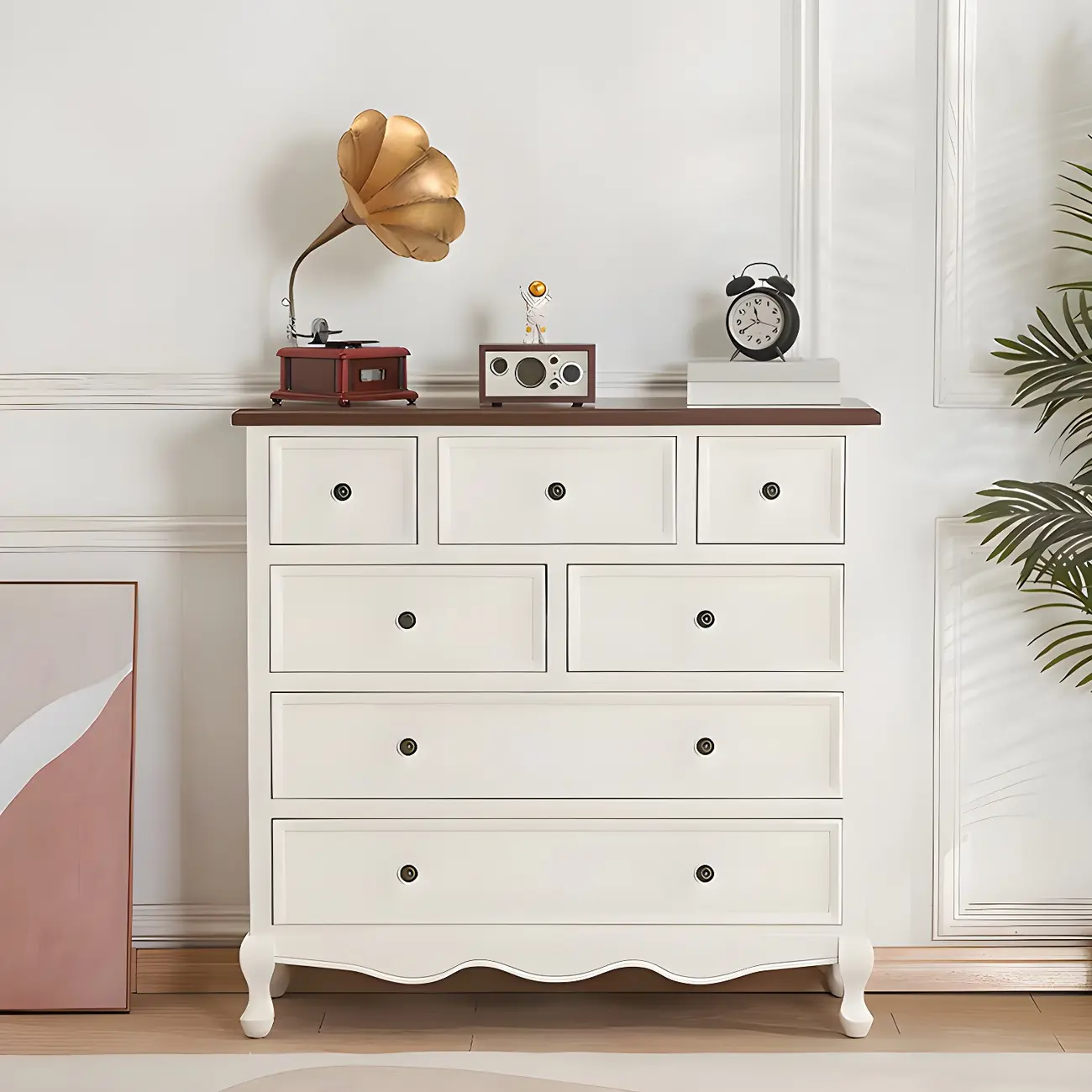 Elegant Classic Lacquered White Brown Wooden Storage Chest Image - 1 | homeyfad