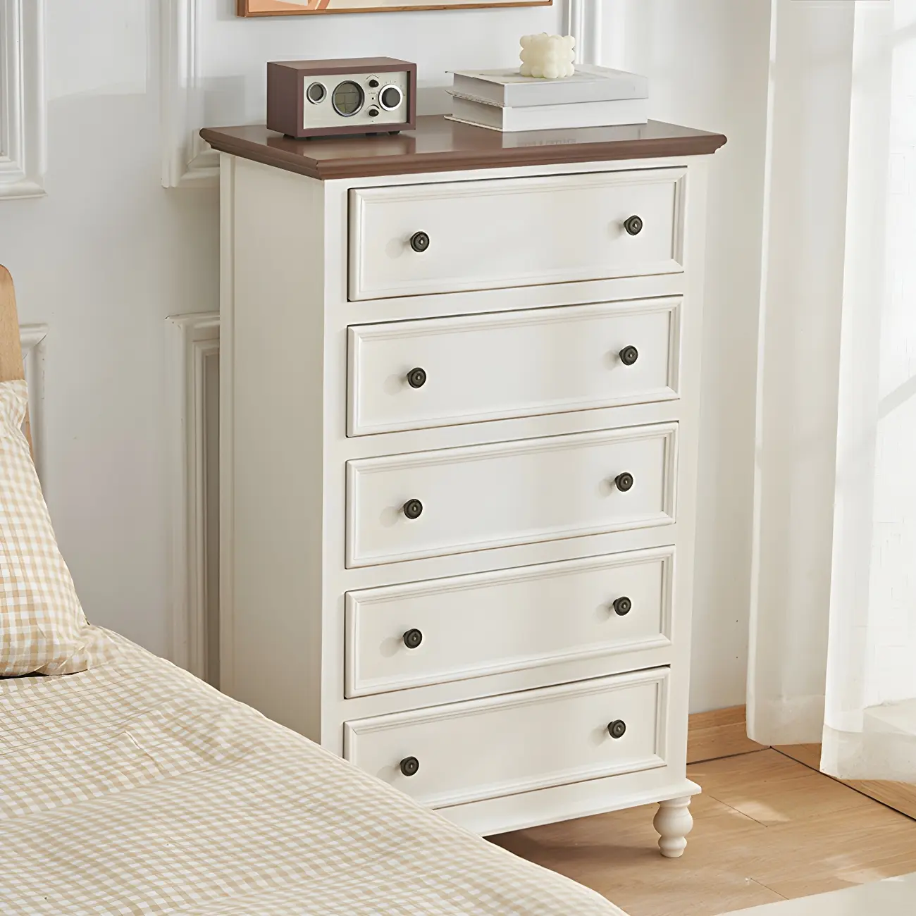 Elegant Classic Lacquered White Brown Wooden Storage Chest Image - 8 | homeyfad