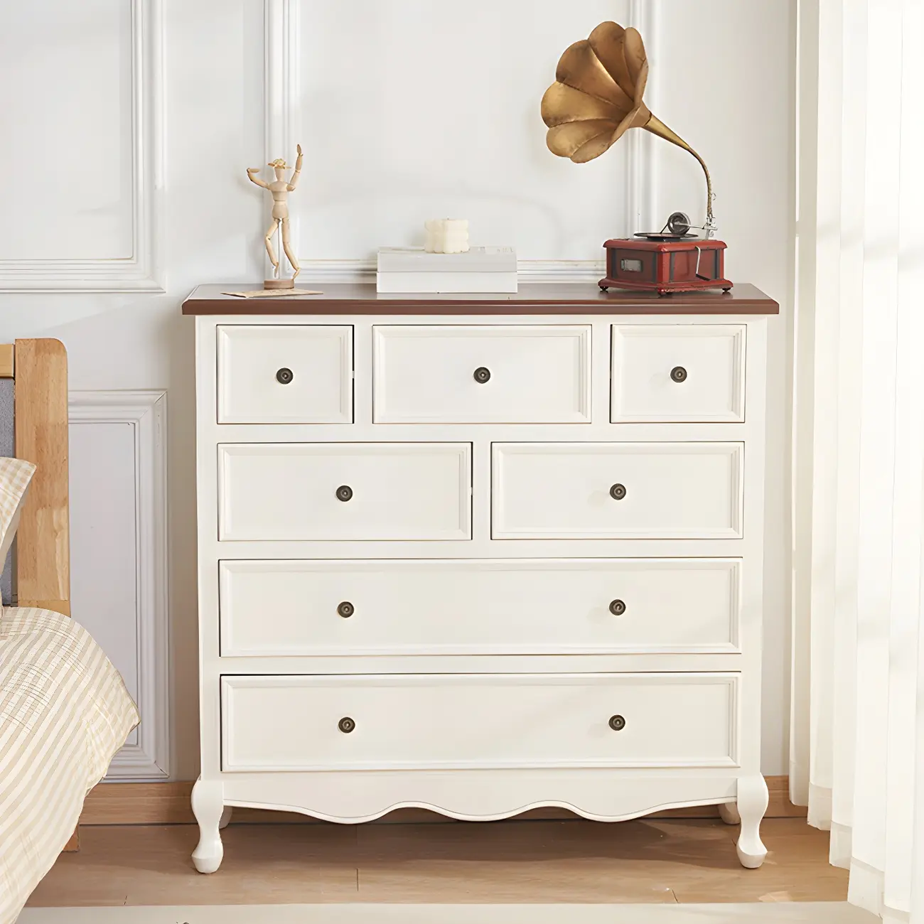 Elegant Classic Lacquered White Brown Wooden Storage Chest Image - 25 | homeyfad