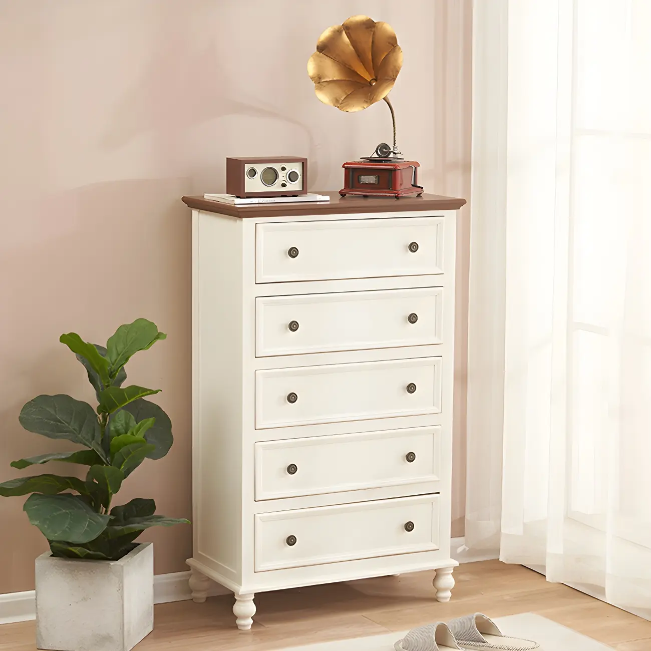 Elegant Classic Lacquered White Brown Wooden Storage Chest Image - 27 | homeyfad