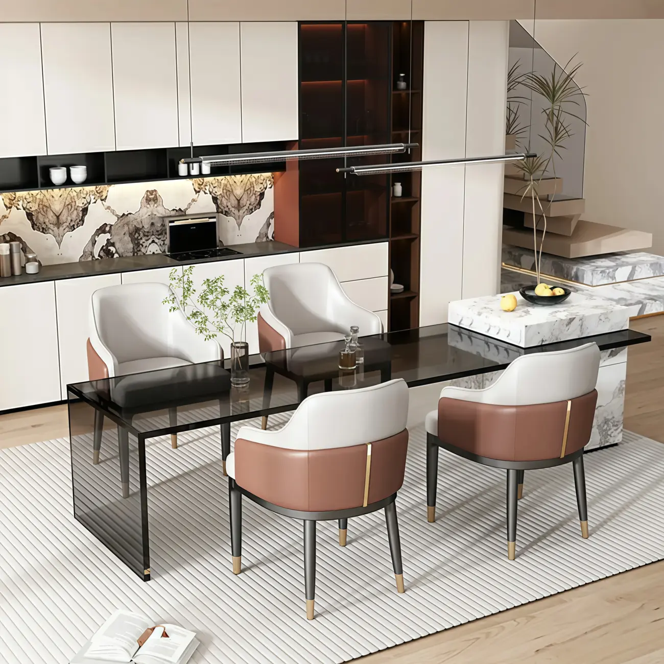 Modern Genuine Leather Sloped Arms Low Back Dining Chair Image - 1 | homeyfad