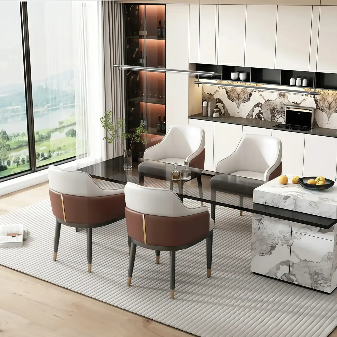 Modern Genuine Leather Sloped Arms Low Back Dining Chair Image - 2