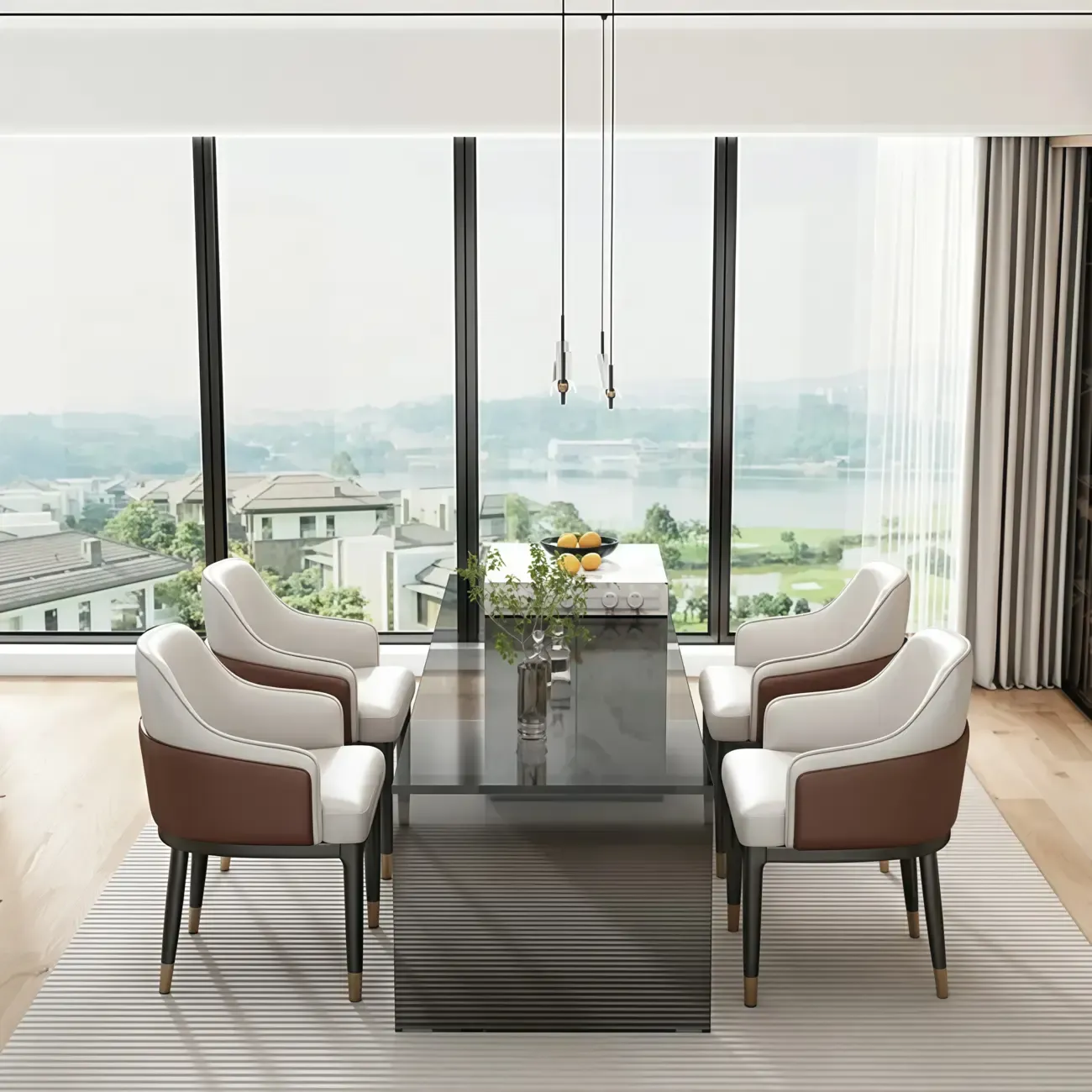 Modern Genuine Leather Sloped Arms Low Back Dining Chair Image - 3