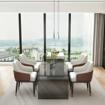 Modern Genuine Leather Sloped Arms Low Back Dining Chair Image - 3