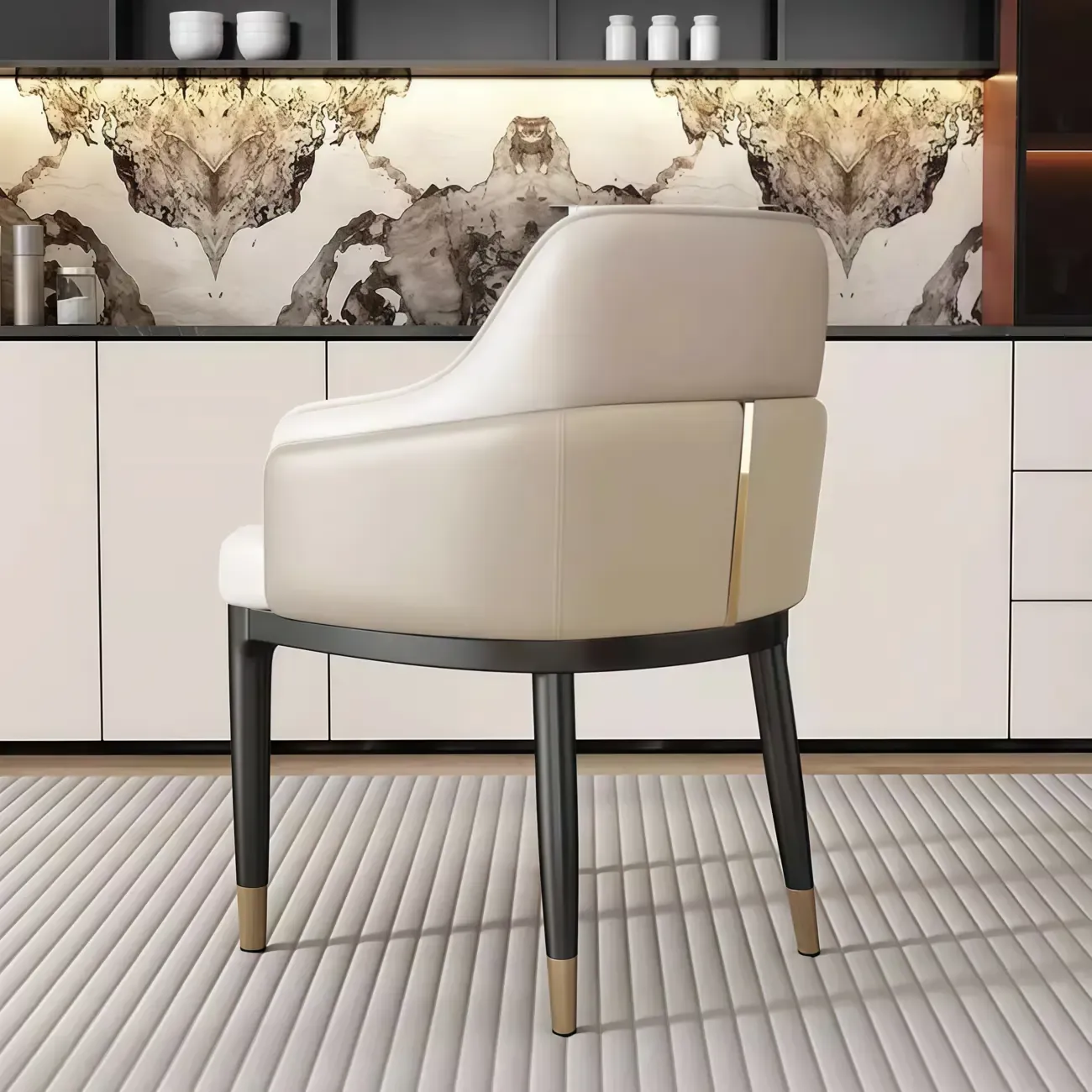 Modern Genuine Leather Sloped Arms Low Back Dining Chair Image - 12